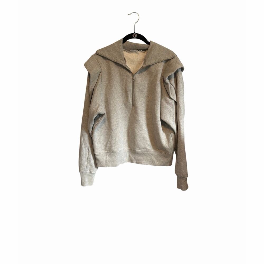 Frame Sporty Zip Sweatshirt Half Zip Funnel Neck Ruffle Wing Shoulders sz Large